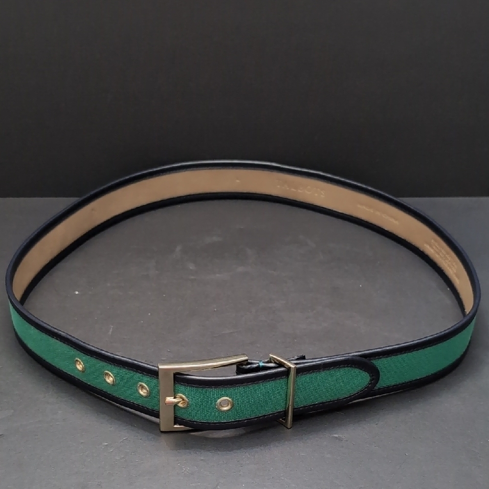 Talbots Women's Green/Blue Leather/Canvas Belt,Size L.